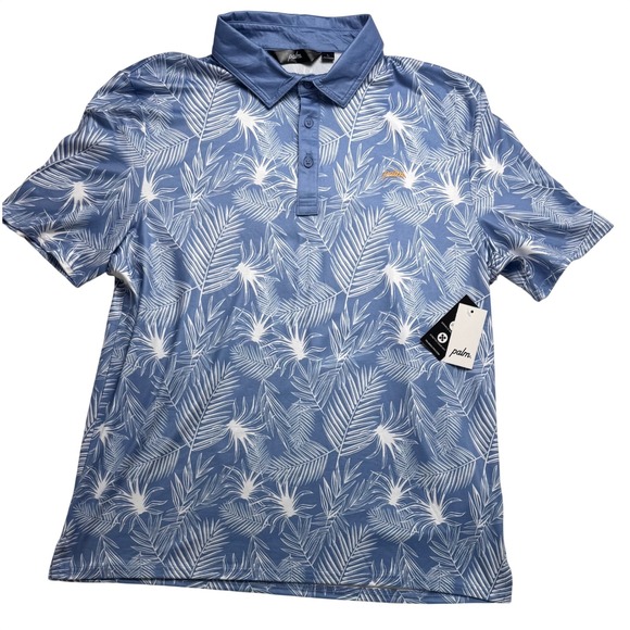 Palm Golf Co. Other - Palm Golf Co Overlook Polo Ashleigh Blue Tropical Palm Leaf Golf Shirt Mens L